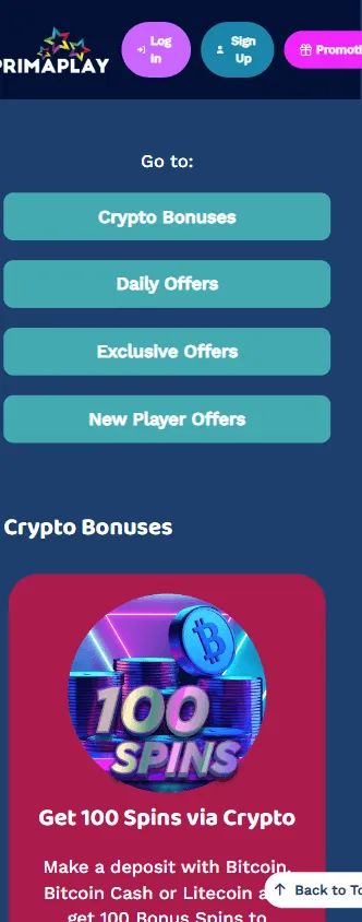 Primaplay Casino mobile promotions and recurring offers