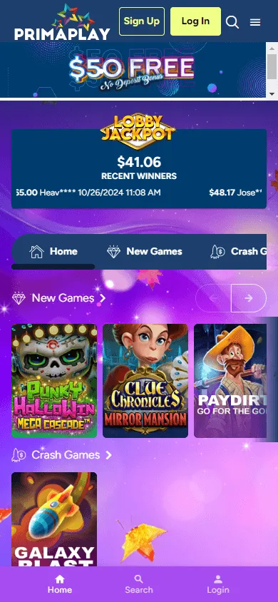 Primaplay Casino mobile game categories and titles